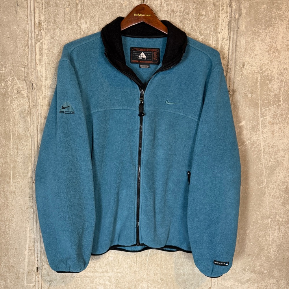 Vintage 90s Nike ACG Polartec Fleece Jacket Teal Blue Thermal Layer 2 Medium